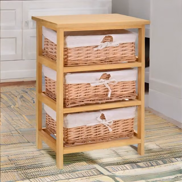 Pirlo Plush Brown Rattan and Wood Freestanding Storage Unit for Bedroom or Home Office, Width: 58 cm