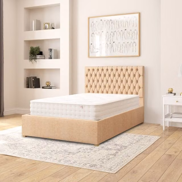 Aspire Monroe Ottoman Storage Bed in Champagne Firenze Velour Fabric, Small Double