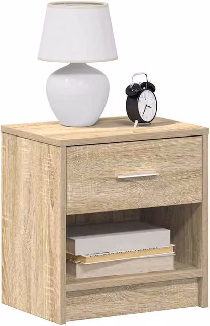 Berkfield Home Set of 2 Bedside Cabinets with Drawer in Sonoma Oak and Grey, W/D/H: 39 x 28 x 41 cm