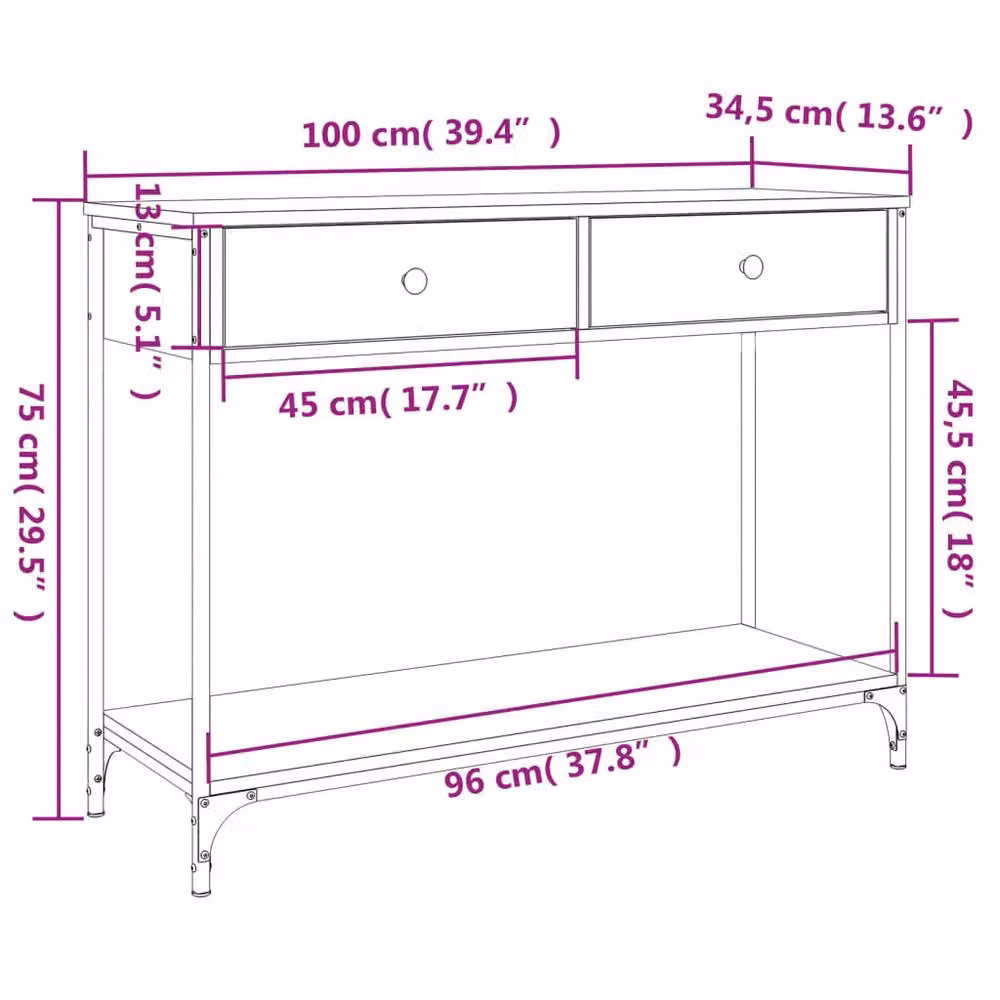 Berkfield Home Smoked Oak Console Table, Brown, W/D/H: 100 x 34.5 x 75 cm – 6