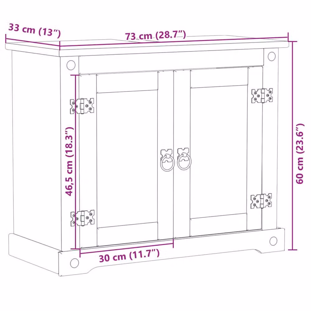 Berkfield Home Corona Wall Mounted Bathroom Sink Cabinet in Tan Solid Wood Pine, W/D/H: 73 x 33 x 60 cm – 2