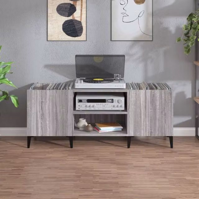 Berkfield Home Record Cabinet in Grey Sonoma, W/D/H: 121 x 38 x 48 cm – 1