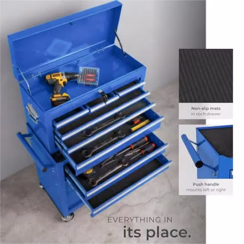 tectake Lockable and Rollable Steel Tool Chest in Blue – 7