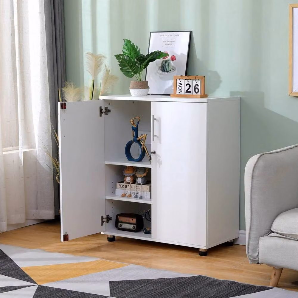 FORGEVIO White Lockable Office Storage Cabinet with 2 Hinged Doors and Internal Shelves, Width: 90 cm – 2
