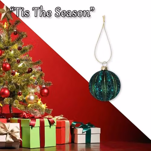 VFM e-Store Green Striped Glass Christmas Hanging Bauble – 6