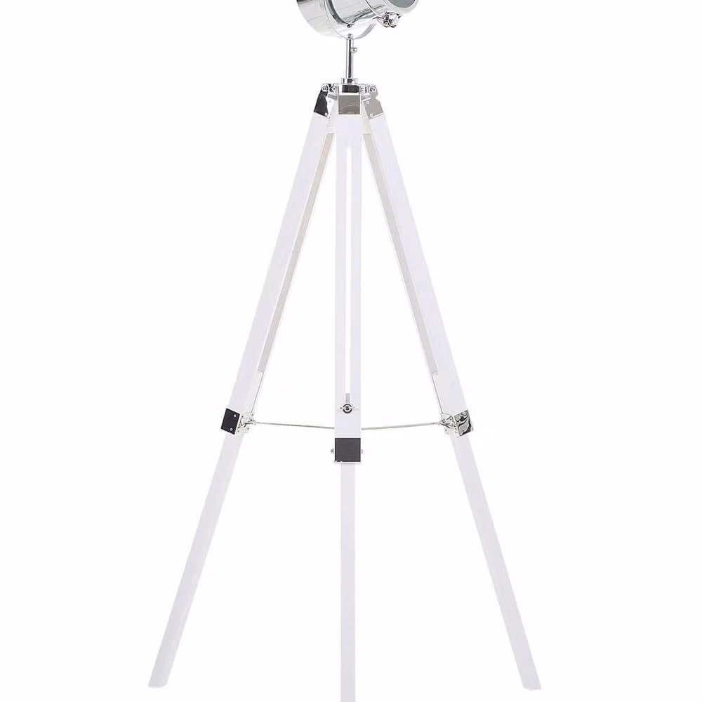 Wyld and Coco Industrial Tripod Floor Lamp with White Cylindrical Shade and Chrome Metal Accents, Height: 143 cm – 2