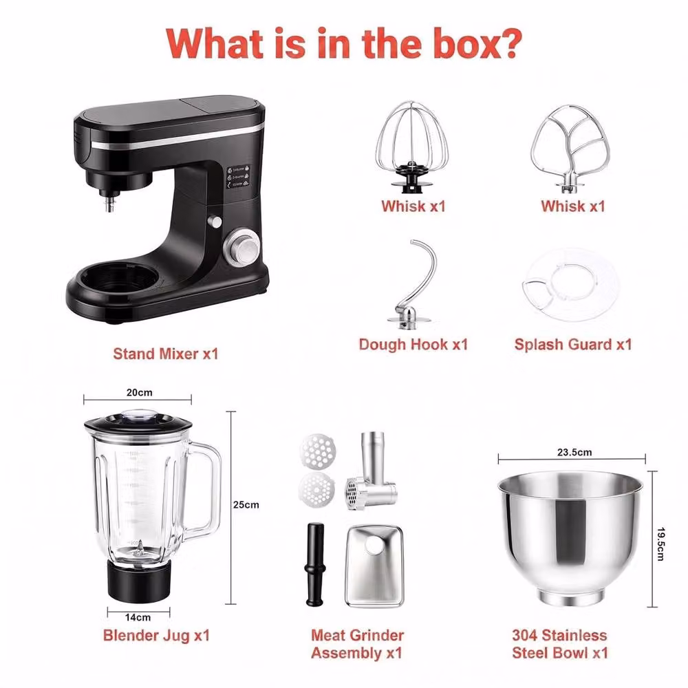 EONLION 3-in-1 Stand Mixer and Food Processor with 2000W Motor and 6L Bowl in Black – 3