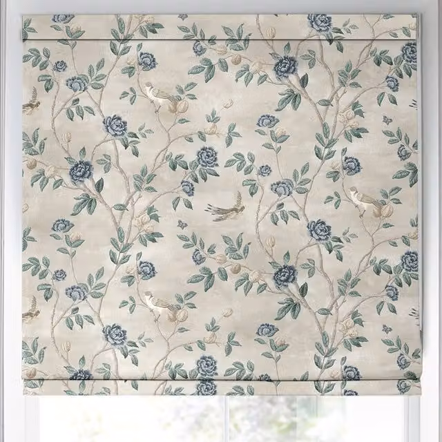 Laura Ashley Eglantine Made to Measure Blackout Roman Blind in Blue Floral Seaspray