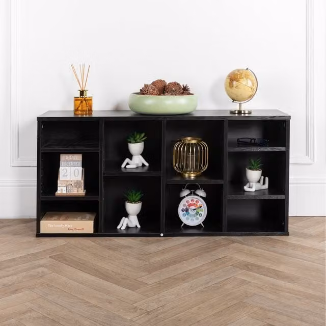 Home Treats Minimalist Cube Bookshelf Storage in Black Wood, W/D/H: 48 x 48 x 48 cm
