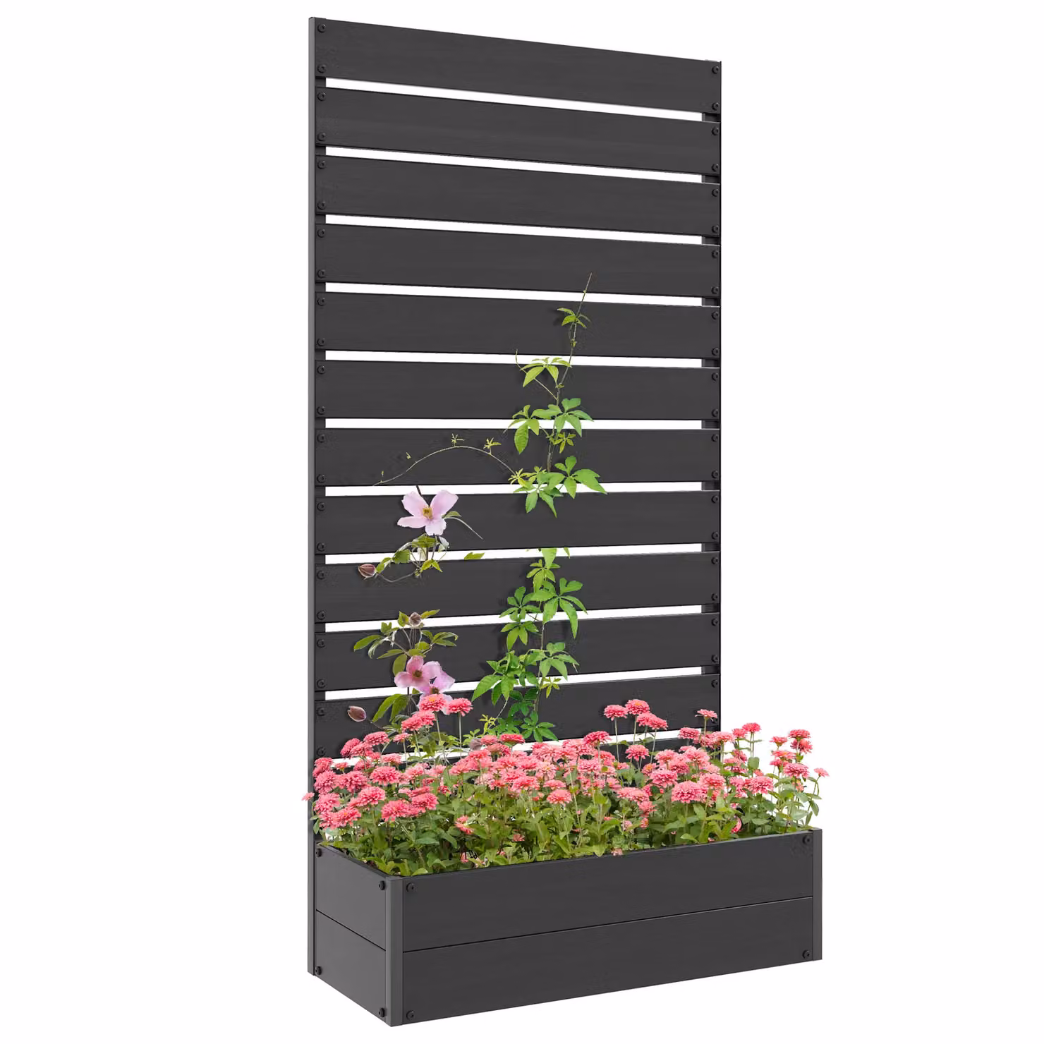 OUTSUNNY Raised Garden Bed with Trellis Standing Patio Planter Box in Black, W/D/H: 180 x 90.5 x 38 cm – 2