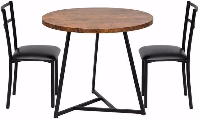 VOGREX 3 Piece Round Space Saving Dining Set with Wood Table and Chairs in Brown and Multicolour – 1