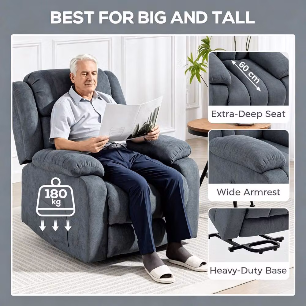 STILVORA Grey Fabric Lift Recliner Chair with Massage and Footrest – 3