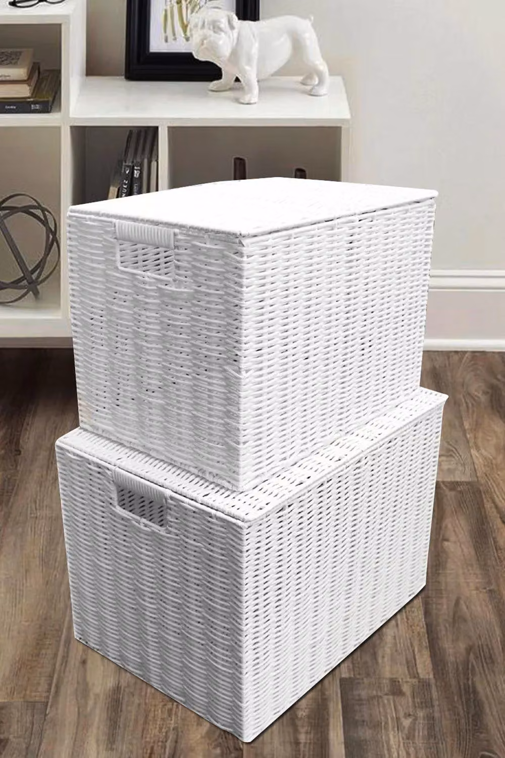 Arpan White Resin Woven Laundry Basket and Toy Storage Chest, W/D/H: 37 x 26 x 26 cm – 2