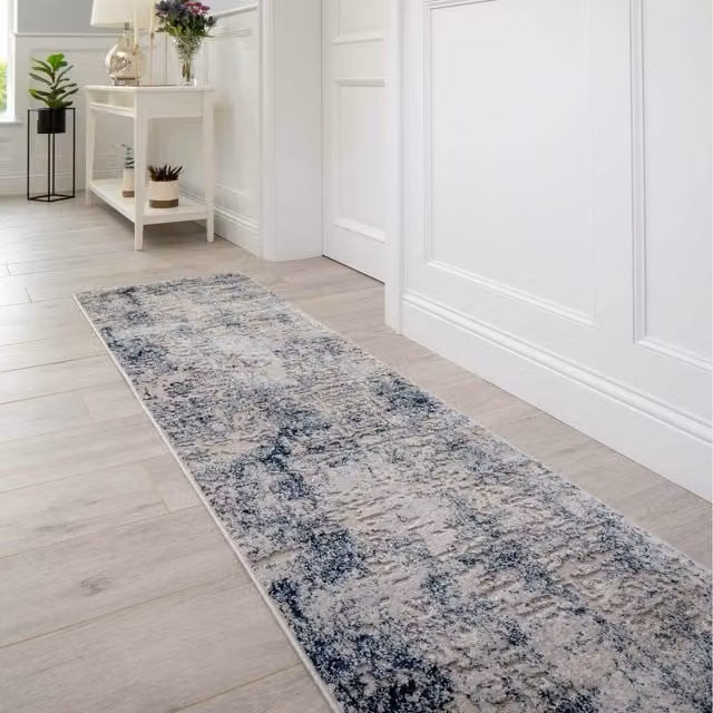 The Rug House Abstract Modern Blue Rectangular Area Rug W: 240 cm, D: 60 cm
