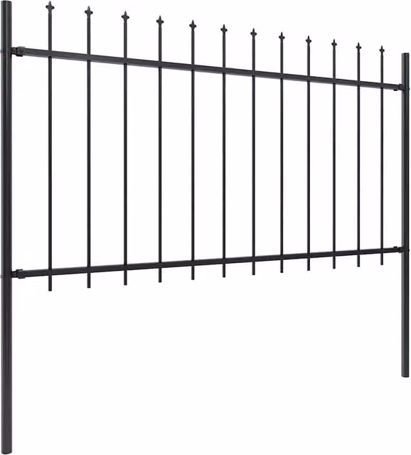 Berkfield Home Garden Spear Top Steel Fence, Black, W: 15.3 m, H: 1 m