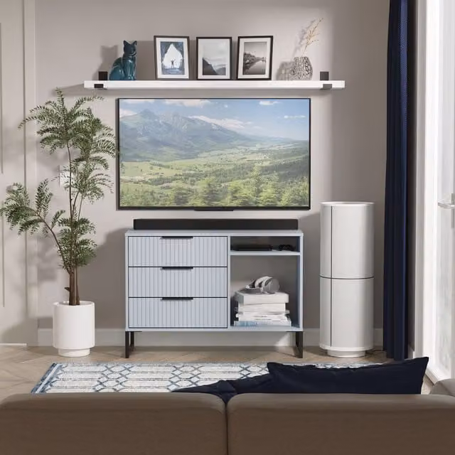 Ready Assembled 2 U Menai 3 Drawer TV Unit in Blue and Black – 1