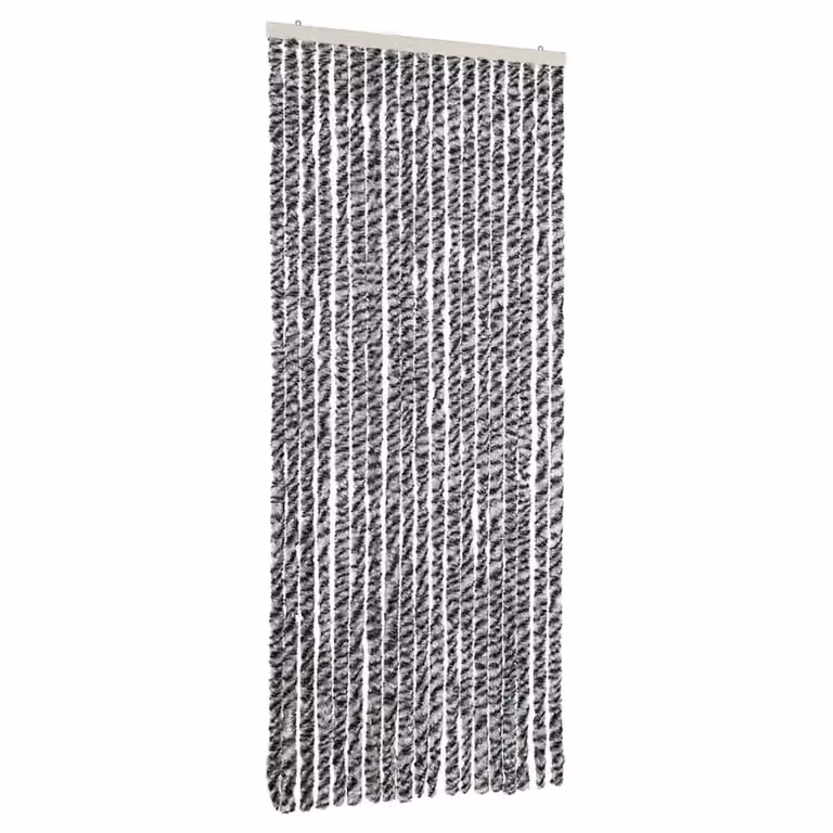 Berkfield Home Striped Chenille Fly Curtain in Grey, Black and White, W: 56 cm, H: 200 cm