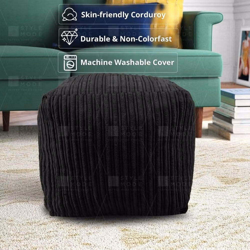 EONLION Black Beanbag Ottoman Footstool with Removable Cover, Diameter: 100 cm – 3
