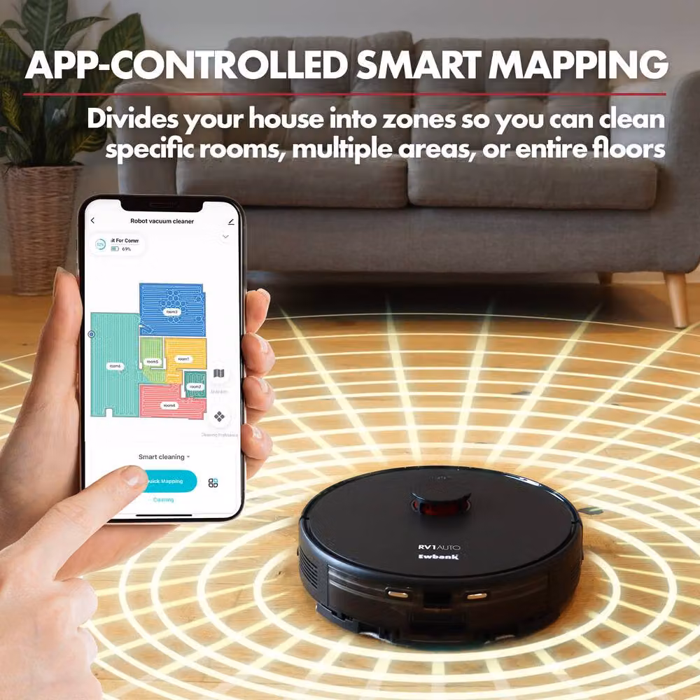 Ewbank EWVC04604 RVAUTO Robot Vacuum Cleaner and Mop in Black with Laser Navigation and App Control – 5