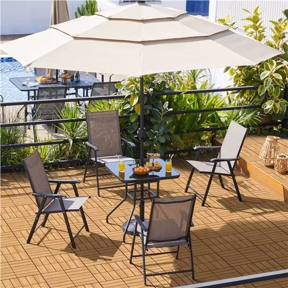 KORVIXA Black Matt Square Outdoor Bistro Table with Glass and Metal Top, W/D: 100 x 100 cm – 4