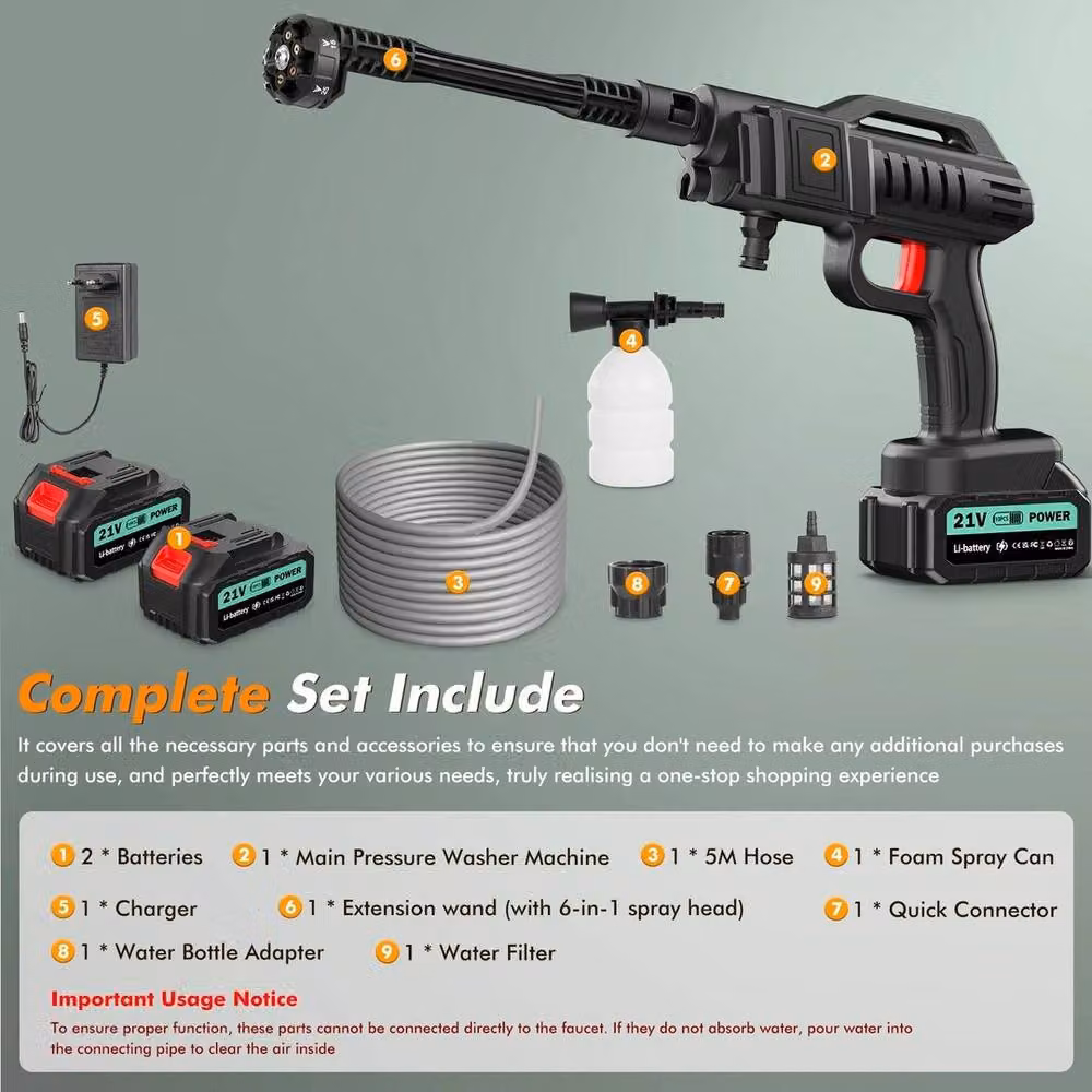 SPETLEK 3000W Cordless Pressure Washer with 2 Rechargeable Batteries in Black – 2