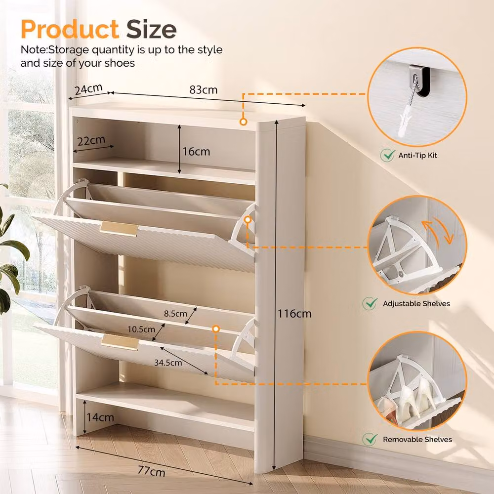 Nordara White Modern Wall Mounted Shoe Cabinet with Roll Shutter Doors and Internal Shelves, Width: 83 cm – 2