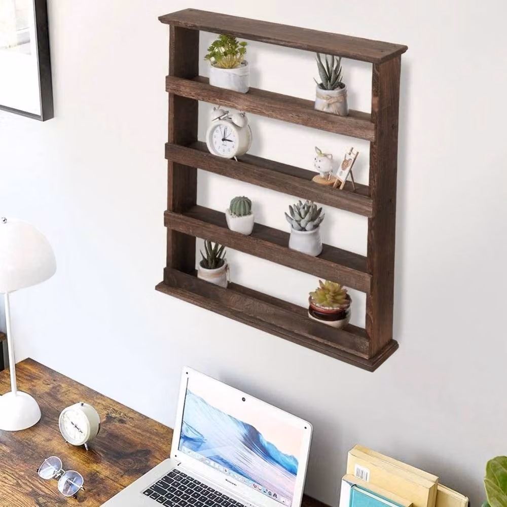 FORGEVIO Rustic Brown Wood Wall Mounted Storage Shelf for Spices and Plants – 4