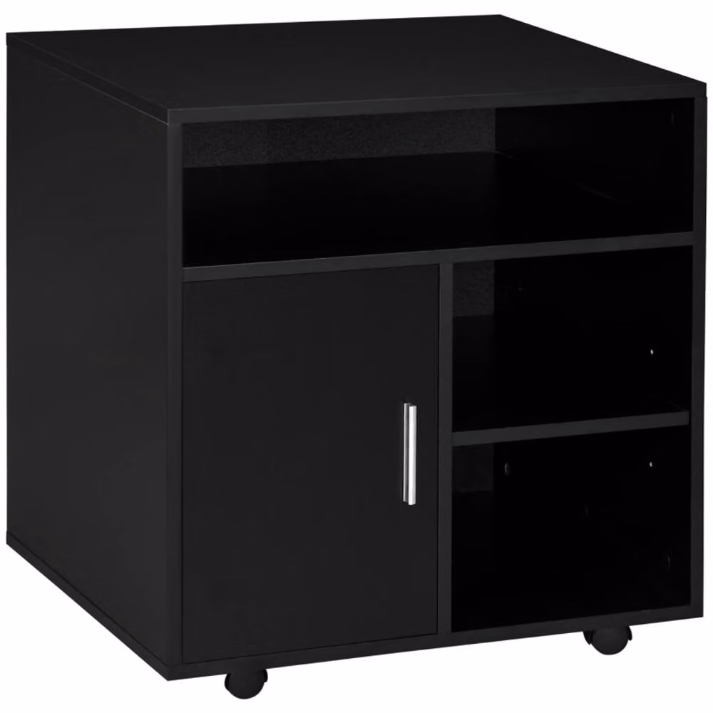 STILVORA Modern Printer Stand with Storage and Wheels in Black – 4