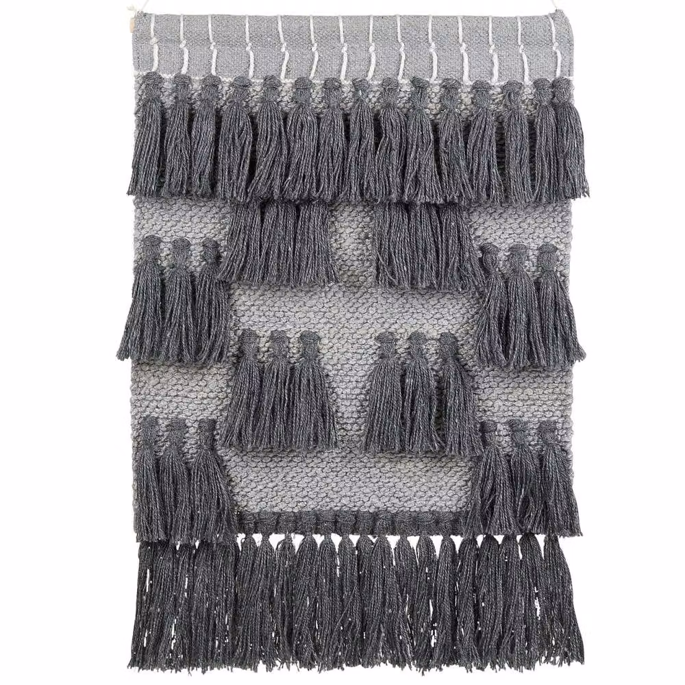 Wyld and Coco Grey Handwoven Cotton Geometric Wall Hanging with Tassels, W: 106 cm, H: 60 cm – 2