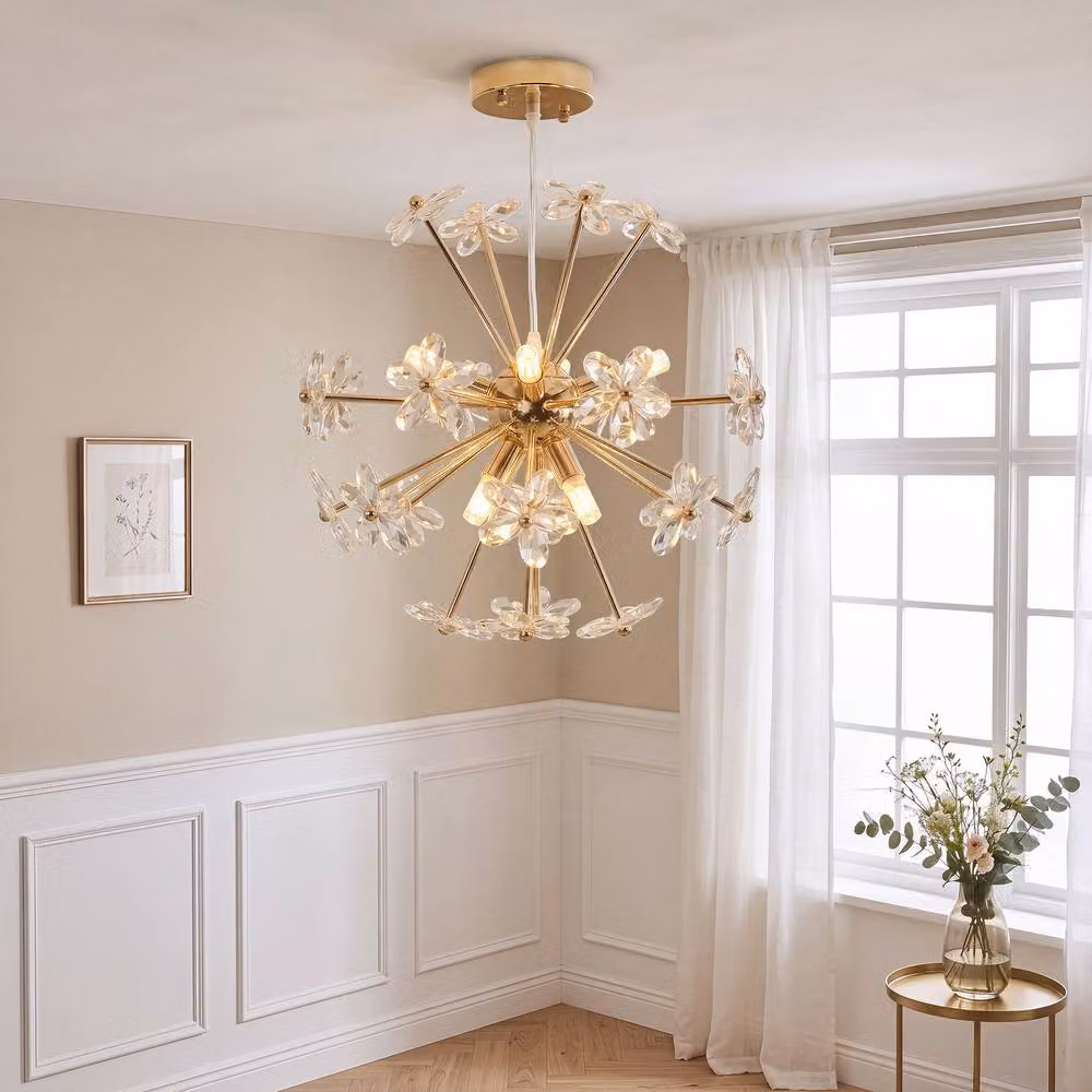 HOMCOM Crystal Flower Pendant Ceiling Light in Transparent and Gold/Brass – 2