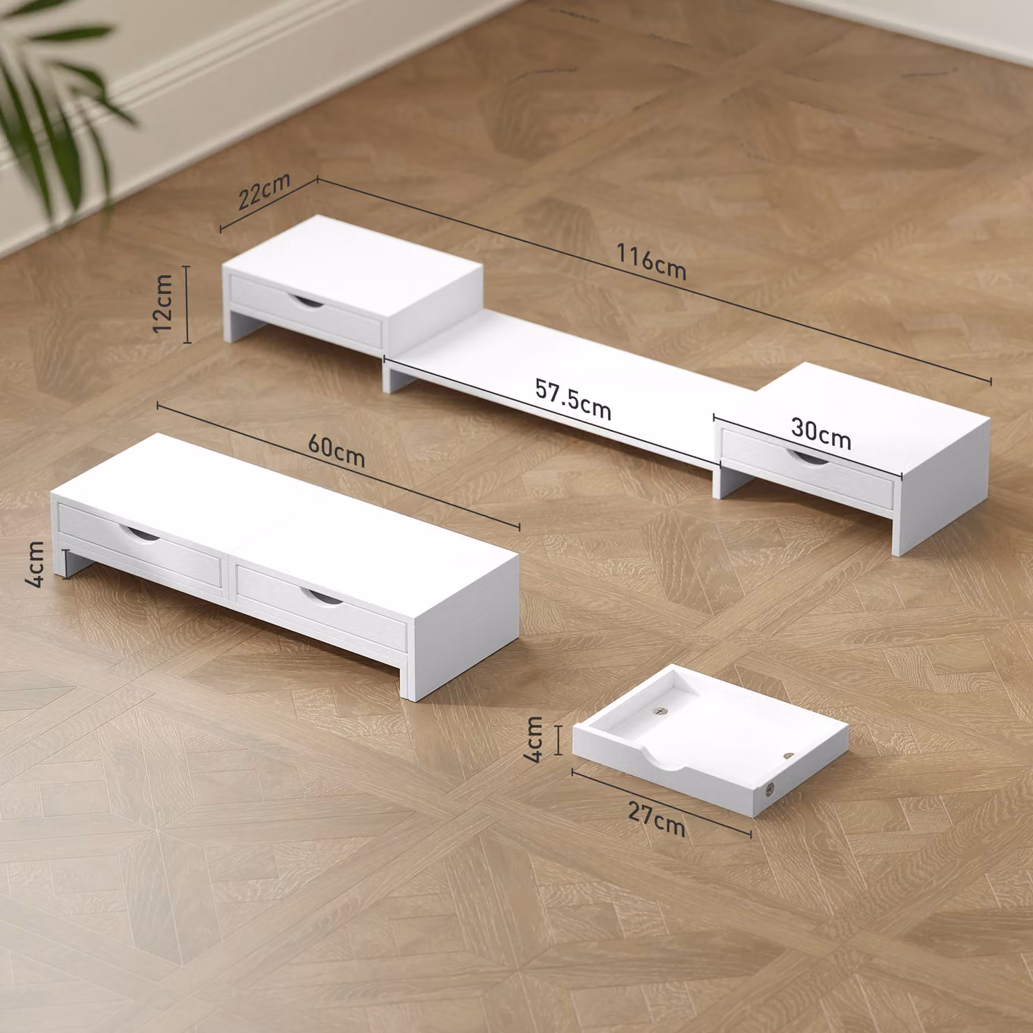 HOMCOM Dual Monitor Stand Riser with 2 Drawers, Adjustable Length and Angle, White – 3