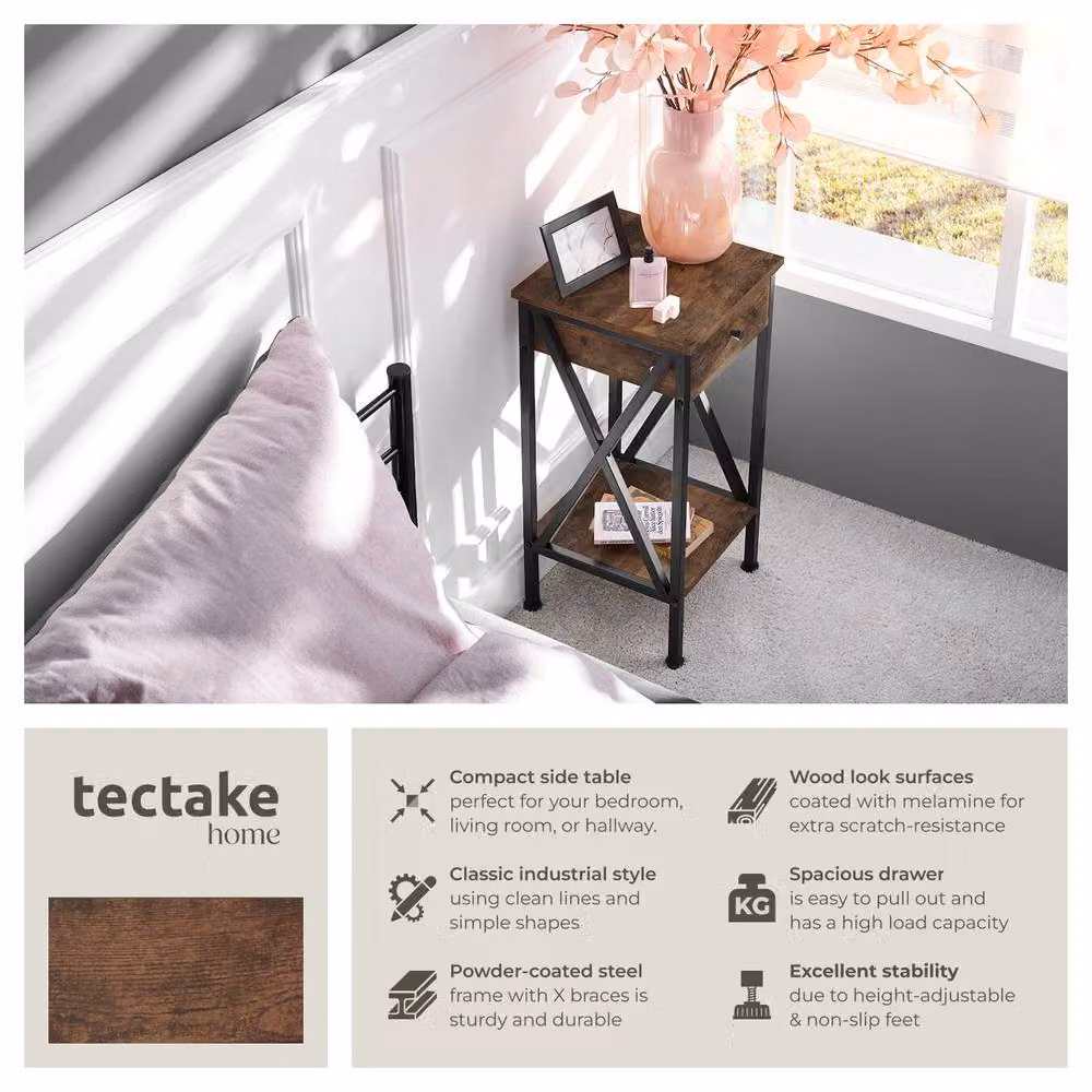 tectake Dayton Bedside Table in Dark Brown – 2