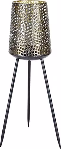 Luxform Beehive Tripod Outdoor Garden Light, USB Rechargeable, Black and Gold/Brass, Warm White, 15 Lumen with 24hr Timer