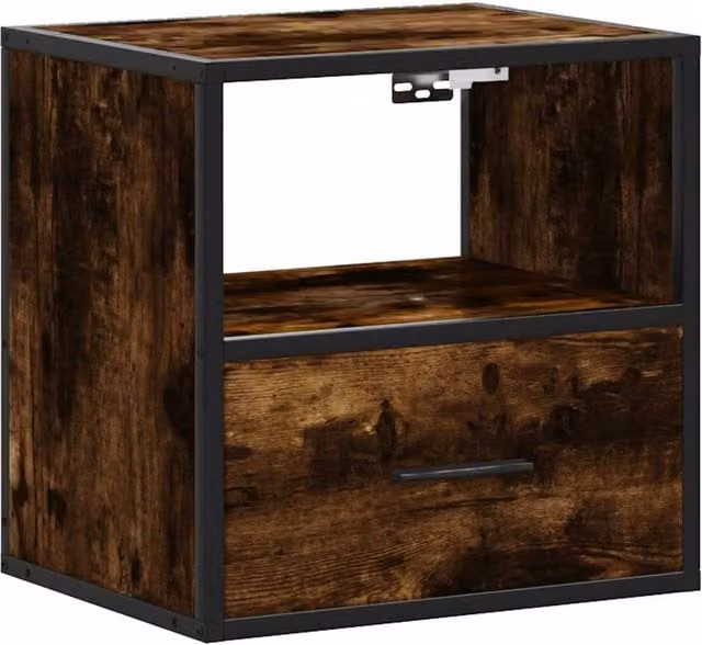 Berkfield Home Wall-mounted Bedside Cabinet in Smoked Oak Brown, W: 40 cm, D: 31 cm, H: 39.5 cm