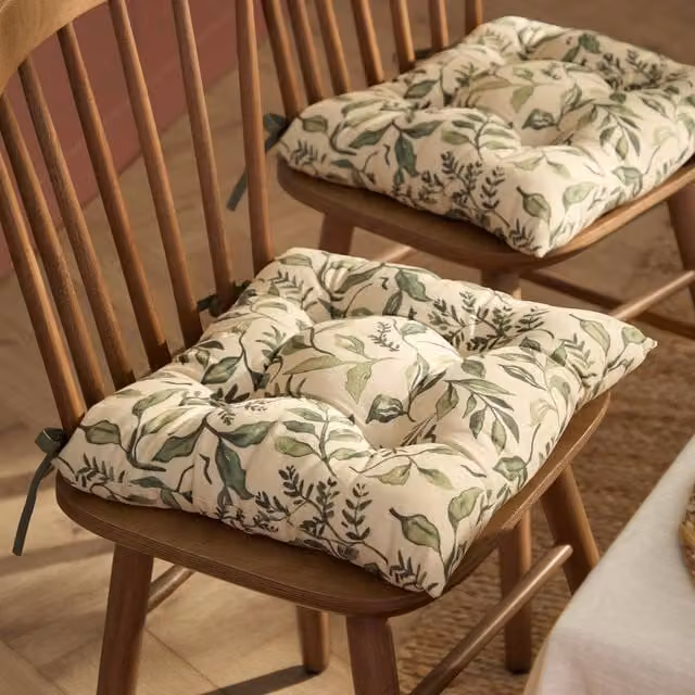 Wylder Herb Garden Reversible Botanical Slub Cotton Seat Pads, Pack of 2, Green and Multicolour, W/D/H: 40 x 40 x 40 cm – 1