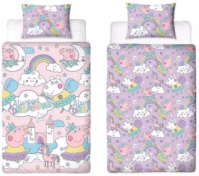 Peppa Pig Reversible Bedtime Duvet Set and Pillowcase in Pink, W/D/H: 135 x 200 cm