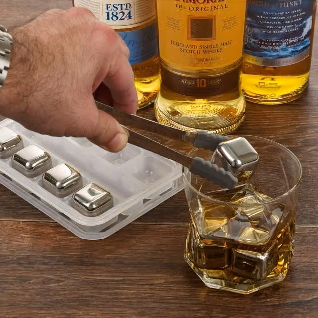 Homiu Stainless Steel Square Whisky Ice Cubes Set with Magnetic Gift Box in Silver