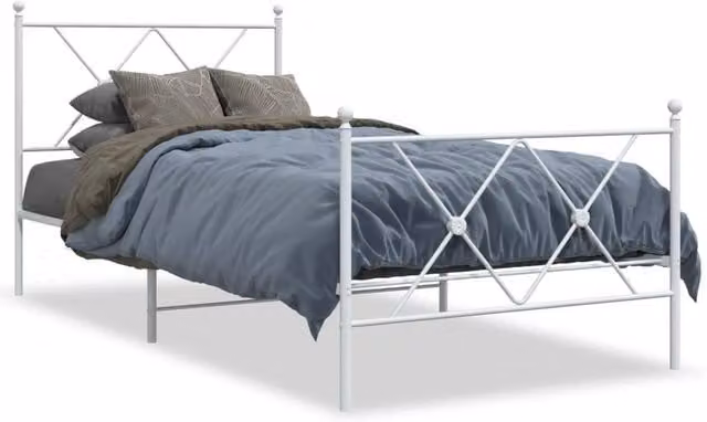 Berkfield Home Metal Bed Frame with Footboard, White, W/D/H: 90 x 190 cm – 1