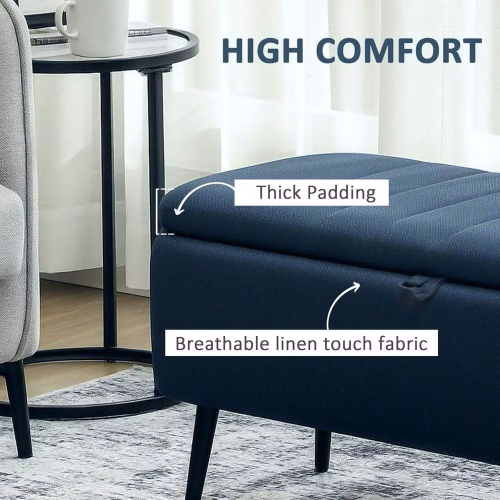 KORVIXA Blue Linen Fabric Storage Ottoman Bench – 3