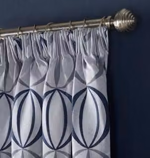 Alan Symonds Omega Navy Blue Jacquard Taped Top Curtains, Pair, Opaque, W: 117 cm, H: 182.88 cm – 2