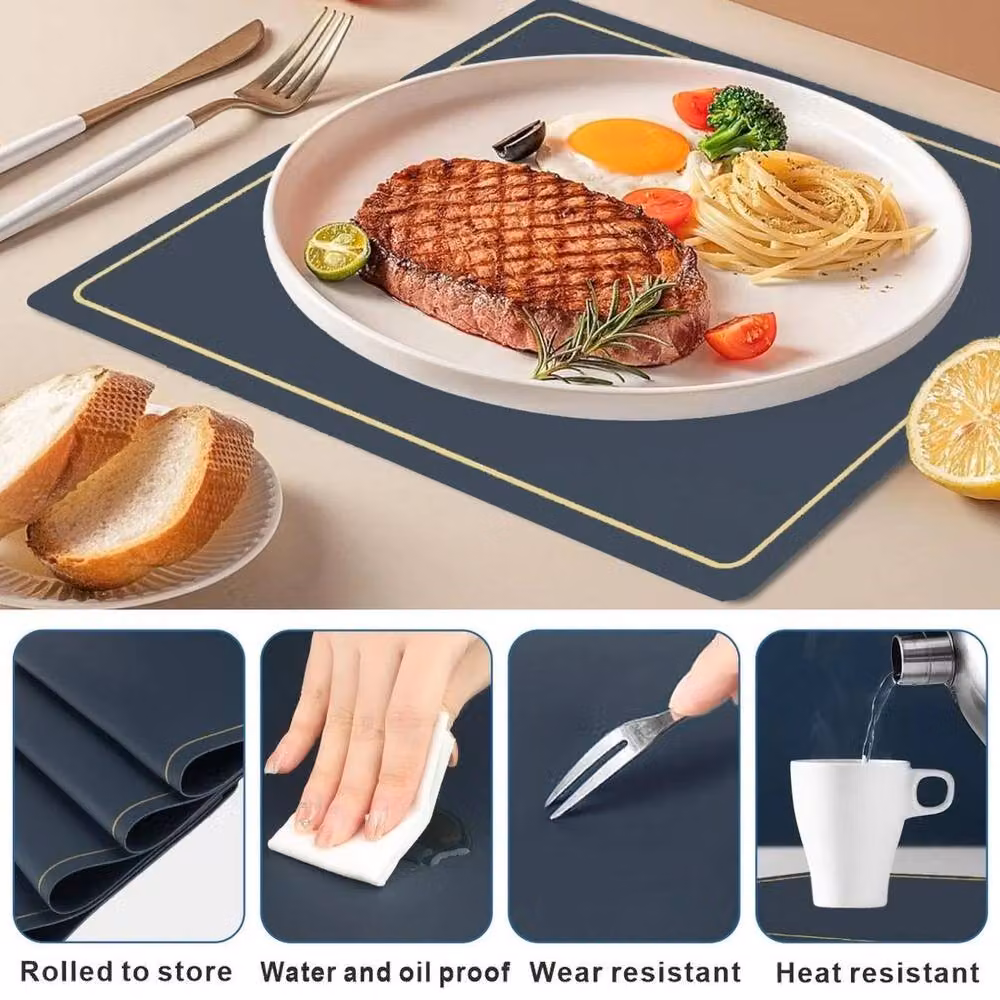 FORGEVIO 8-Piece Dark Blue PU Leather Coaster and Placemat Set – 5