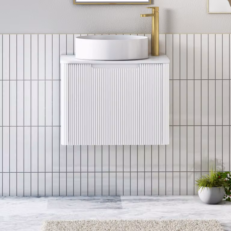 Royal Bathrooms Avenza 600mm Matt White Wall Hung Vanity Unit with 1 Drawer and Art Round Basin