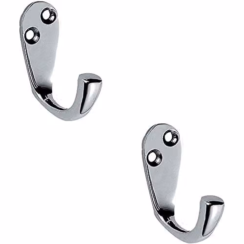 Loops Victorian One Piece Single Bathroom Robe Hook, Polished Chrome, 2 Pack