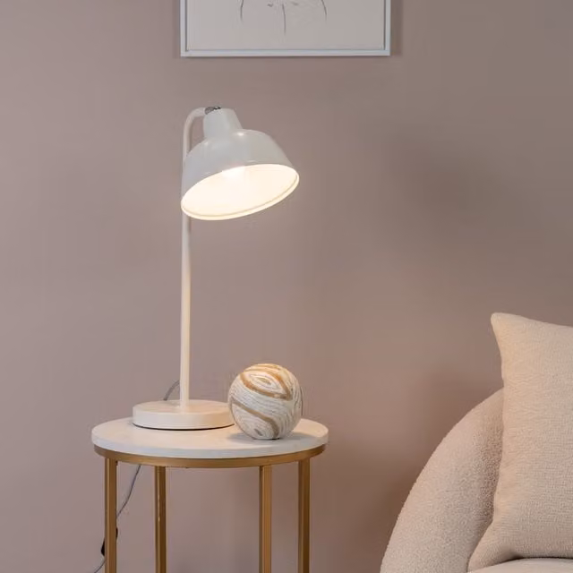 ValueLights Morris Retro Mid-Century Metal Dome Desk Lamp in White with LED Bulb