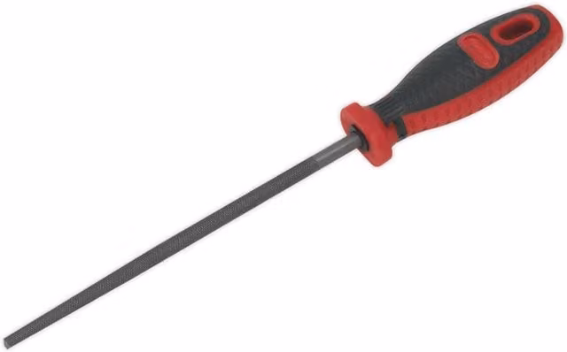 Loops 200mm Round Engineers File with Double Cut Coarse Texture and Comfort Grip Handle in Red and Multicolour