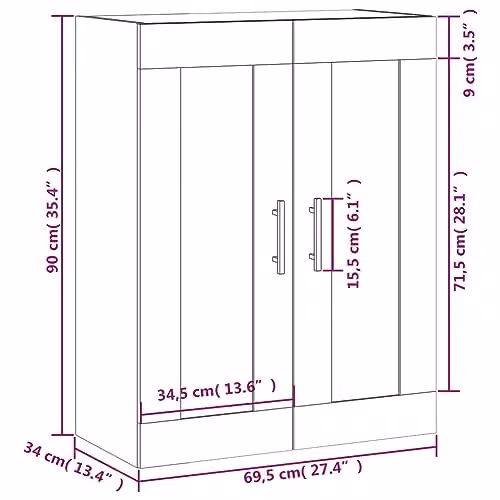 vidaXL Wall Mounted Cabinet in Brown Oak, W/D/H: 69.5 x 34 x 90 cm – 3