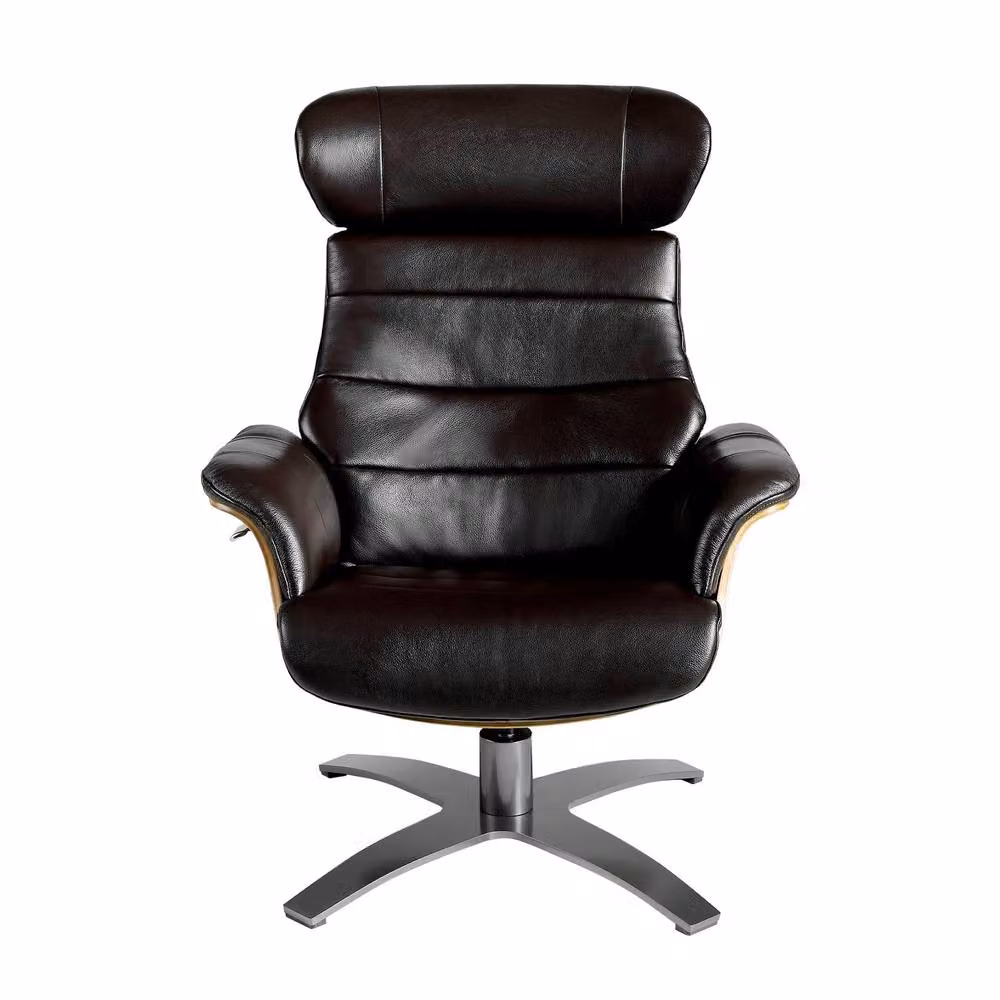 Angel Cerda Chocolate Brown Split Leather Swivel Recliner with Solid Wood Frame – 2