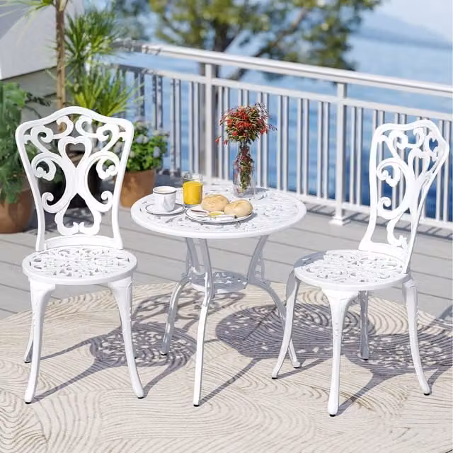 Costway 3 Piece White Aluminium Metal Outdoor Furniture Table and Chairs Set