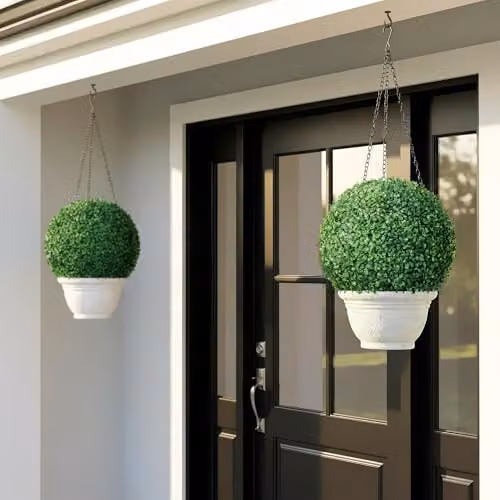 HOMCOM Set of 2 Green Hanging Artificial Round Topiary Balls, 40 cm – 6