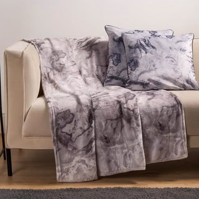 OHS Ultra Soft Grey Marble Print Geometric Throw
